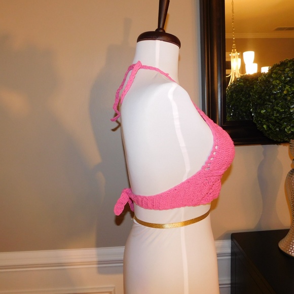 Pink Crochet Halter Top - One Size - Picture 2 of 6
